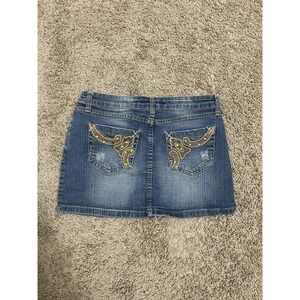 Southpole Denim Skirt 7 Blue Short Mini Embroidered Pockets Streetwear VTG